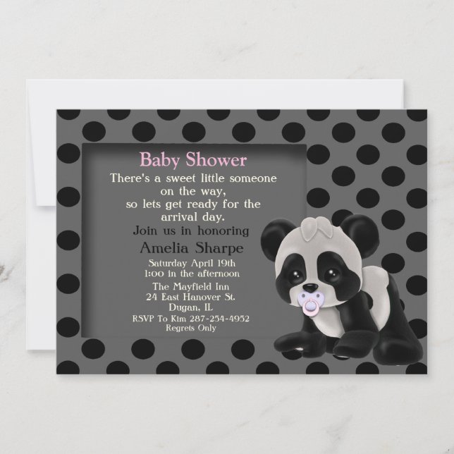 Baby Girl Panda Bear Baby Shower Invitation (Front)