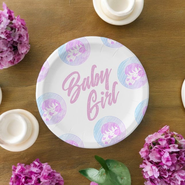 Baby Girl  Paper Plate (baby girl theme,birthday,wedding,baby shower,special occasion event paper plate party supplies)