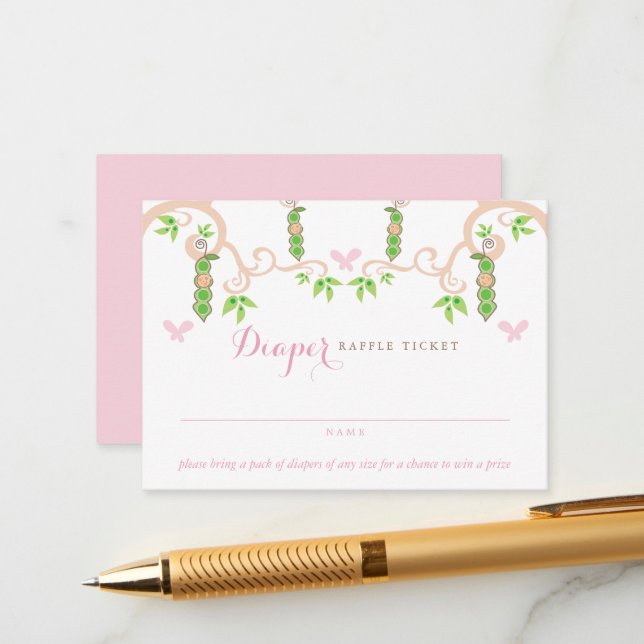 Baby Girl Pea In A Pod Garden Diaper Raffle Ticket Enclosure Card (Front/Back In Situ)