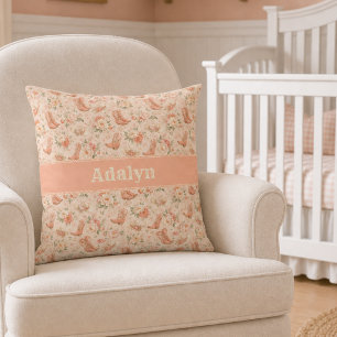 Baby Girl Peach Western Coquette Monogram Cushion