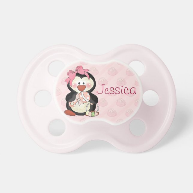 Baby Girl Penguin to Personalise Dummy (Front)