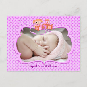 Baby Girl Photo Announcement Postcard