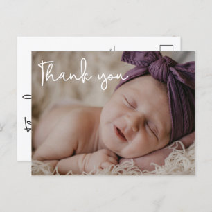 Baby Girl Photo Baby shower Modern Script Announcement Postcard