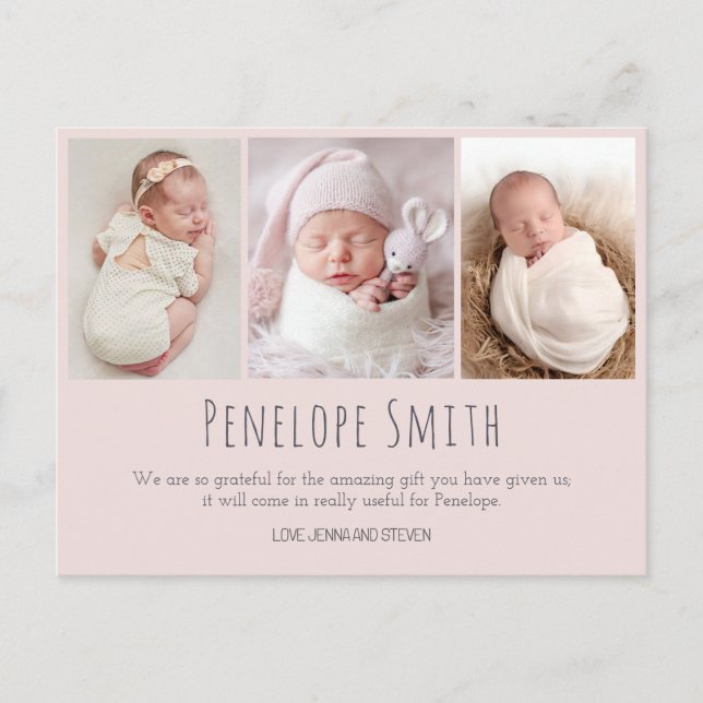 baby girl photo birth announcement card baby pink (Front)