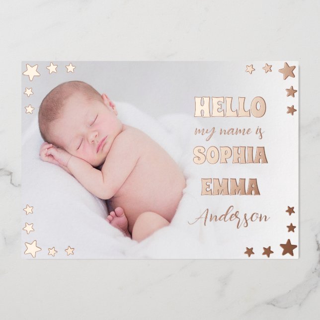 Baby Girl Photo Birth Announcement: Script & Stars (Front)