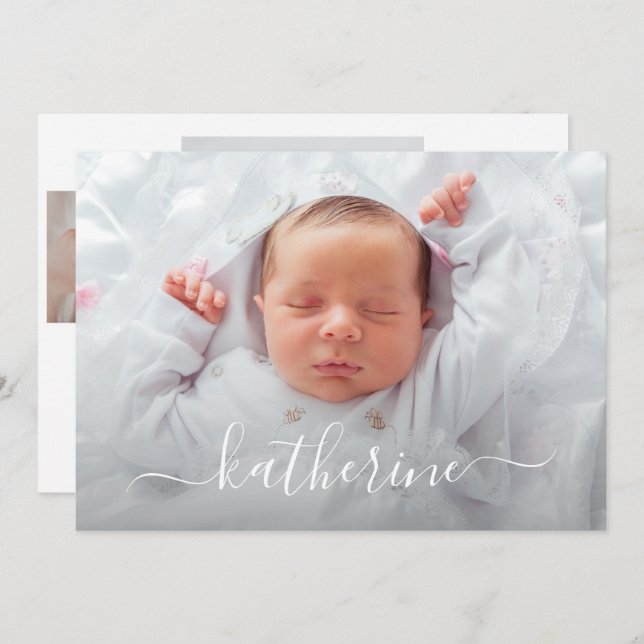 Baby Girl Photo Collage Birth Announcements (Front/Back)