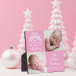 Baby Girl Photo Cute Elegant Pink Angel Religious Plaque<br><div class="desc">Beautiful pink personalised Christmas photo plaque for a new baby girl. Customise this birth announcement holiday gift with your newborn photo next to the beautiful angel flying over the words A Thrill of Hope the Weary World Rejoices. Rejoice and add your child's name and birth date in elegant white typography....</div>