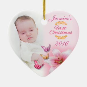 Baby Girl Photo First Christmas Decoration pink