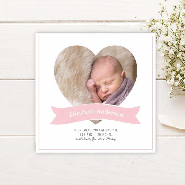 Baby Girl Photo Minimalist Birth Announcement (Creator Uploaded)