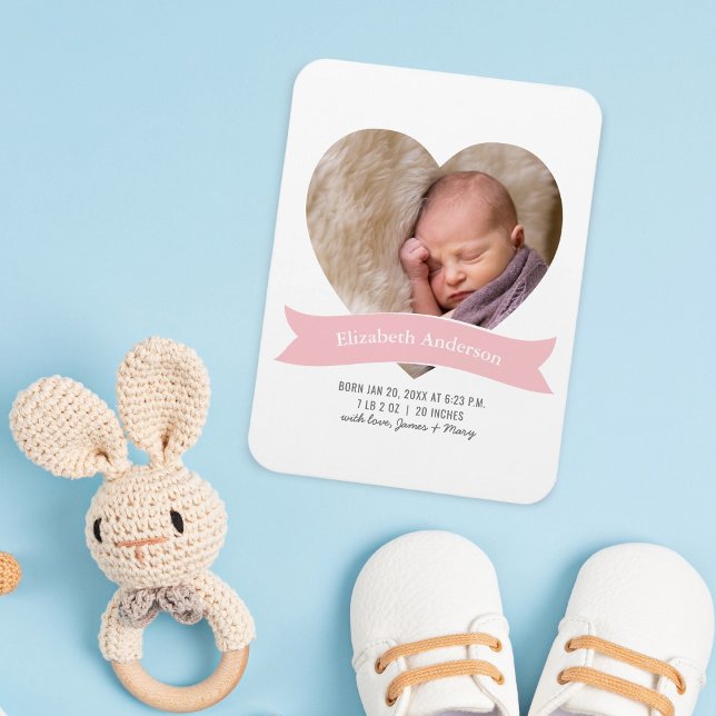 Baby Girl Photo Minimalist Birth Announcement Magnet (Creator Uploaded)