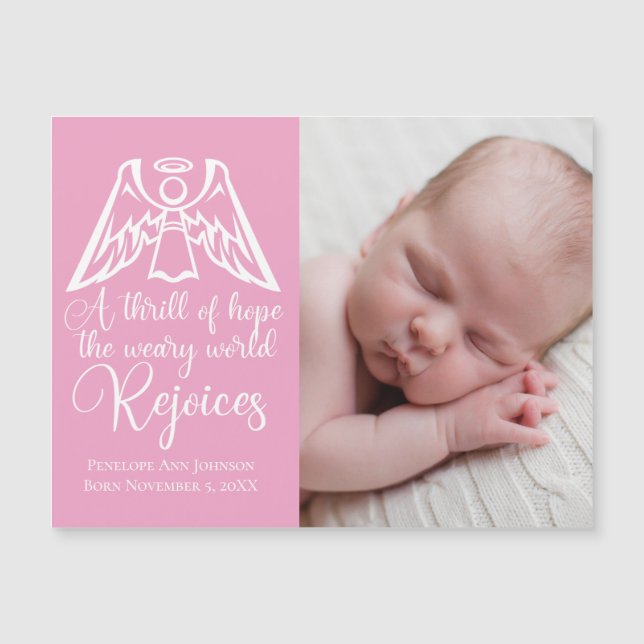 Baby Girl Photo Pink Angel Christmas Magnetic Card (Front)