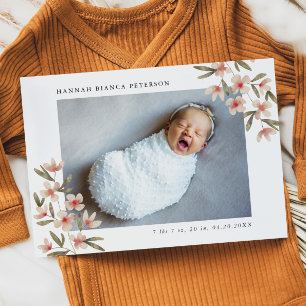 Baby Girl Photo Pink Wildflowers Birth Announcement