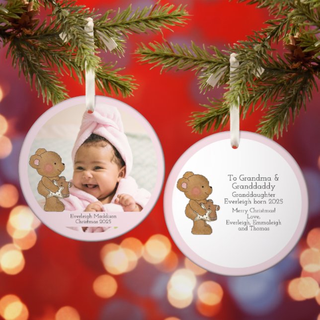 Baby Girl Photo Teddy Bear Grandparent Ornament (Creator Uploaded)