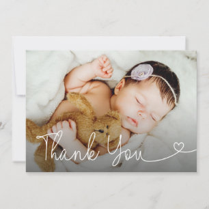 Baby Girl Photo thank you heart script shower Card