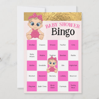 Baby Girl Pink And Gold Baby shower Bingo Game