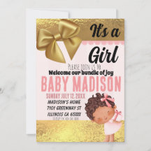 Baby girl pink and Gold Babyshower Invitation