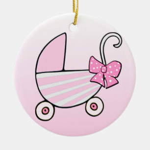 Baby Girl Pink Baby Buggy Ceramic Tree Decoration