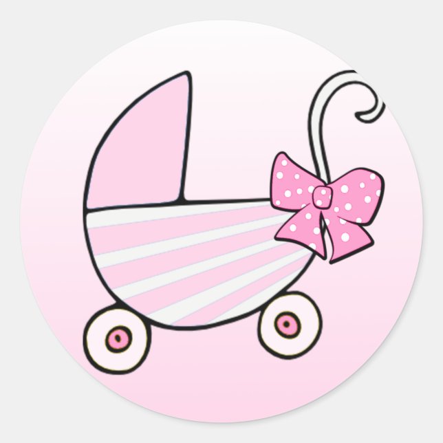 Baby Girl Pink Baby Buggy Classic Round Sticker (Front)