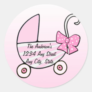 Baby Girl Pink Baby Buggy Classic Round Sticker