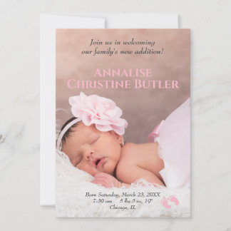 Baby Girl Pink Baby Feet Birth Photo Announcement