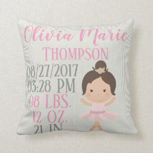Baby Girl Pink Ballerina Ballet Dancer Birth Cushion