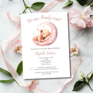 Baby Girl Pink Bear Moon Bearly Wait Baby Shower Invitation