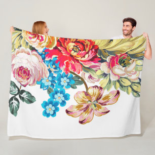 Baby Girl Pink Blue Green Victorian Rose Pattern Fleece Blanket