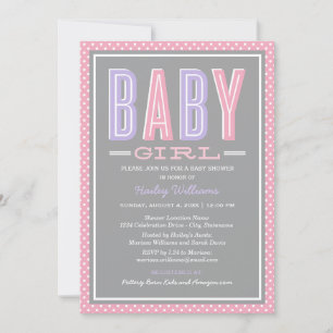 Baby Girl Pink Bold Type Baby Shower Invitation