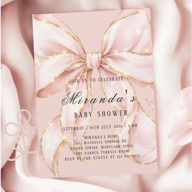 Baby Girl Pink Bow Baby Shower Invitation (Creator Uploaded)