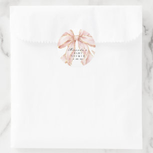 Baby Girl Pink Bow Baby Shower Invitation Classic Round Sticker