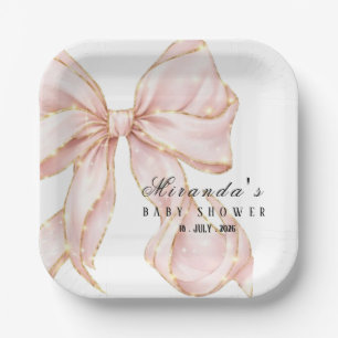 Baby Girl Pink Bow Baby Shower Paper Plate