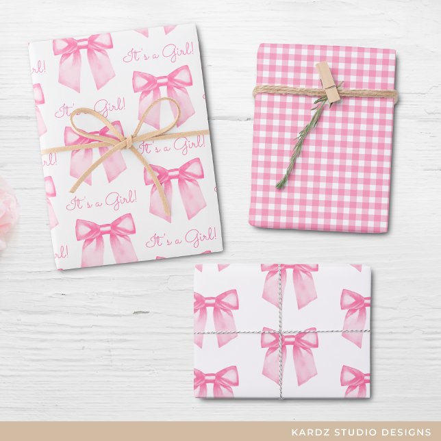 Baby Girl Pink Bow Baby Shower Wrapping Paper (Creator Uploaded)