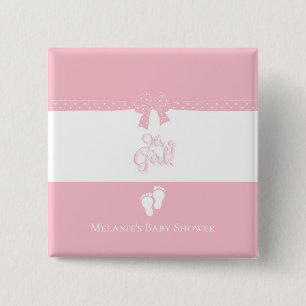 Baby Girl Pink Bows & Little Feet Custom 15 Cm Square Badge
