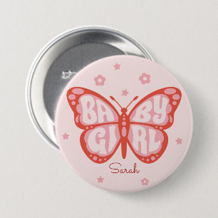 Baby Girl Pink Butterfly Baby Shower 7.5 Cm Round Badge