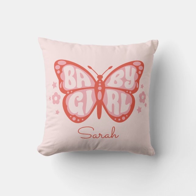 Baby Girl Pink Butterfly Baby Shower Baby  Cushion (Front)