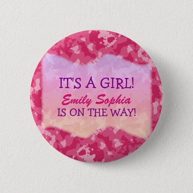 Baby Girl - Pink Camo Themed Baby Shower 6 Cm Round Badge (Front)