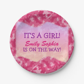 Baby Girl - Pink Camo Themed Baby Shower Paper Plate