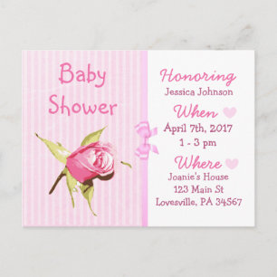 Baby Girl Pink Doll Baby Shower Invitation Postcard