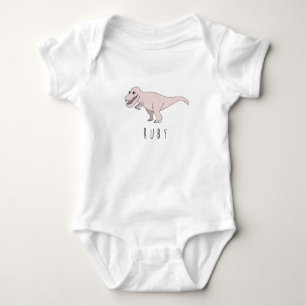 Baby Girl Pink Doodle T-Rex Dinosaur with Name Bodysuit