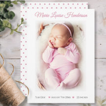 Baby Girl Pink Dotted Birth Announcement Card