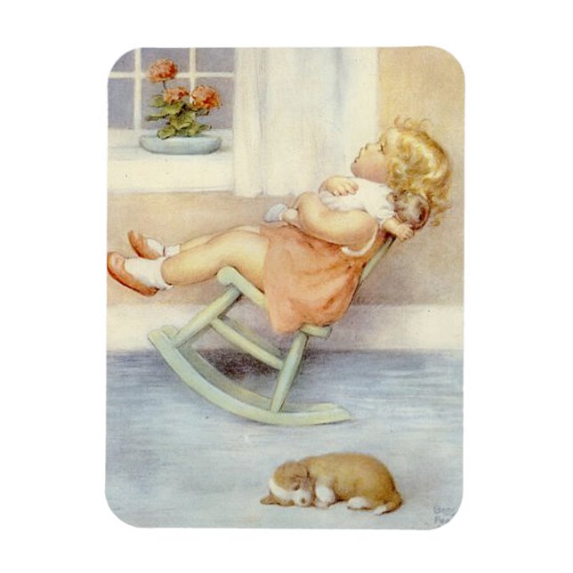 Baby Girl Pink Dress Rocking Chair  Magnet (Vertical)