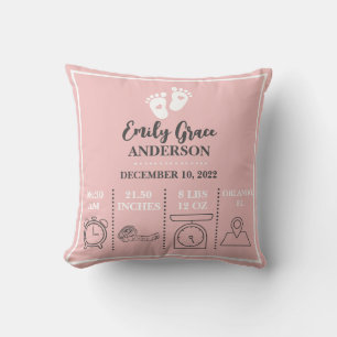Baby Girl Pink Feet New Born Birth Announcement Cushion