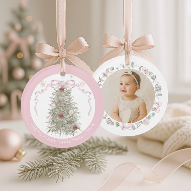 Baby Girl Pink First Christmas Photo Ornament (Creator Uploaded)