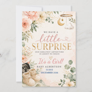 Baby Girl Pink Floral Boho Pregnancy Annoucement Invitation