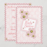 Baby Girl Pink Floral Damask Rick Rack Baby Shower