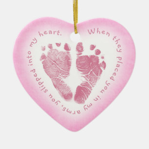 Baby Girl Pink Footprint Photo Ornament