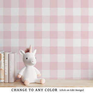Baby Girl Pink Gingham Pattern Nursery Wallpaper