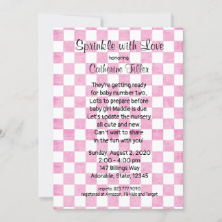 Baby Girl Pink Gingham Sprinkle Shower Invitation