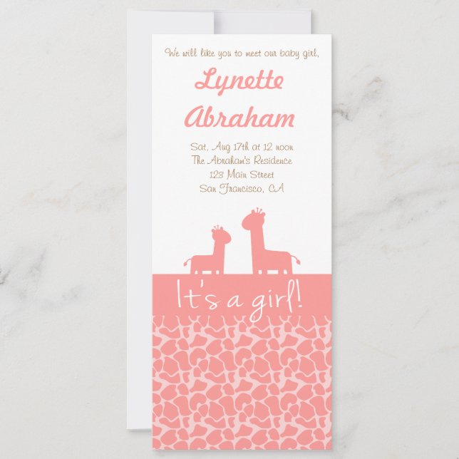 Baby Girl - Pink giraffe silhouettes & prints Invitation (Front)