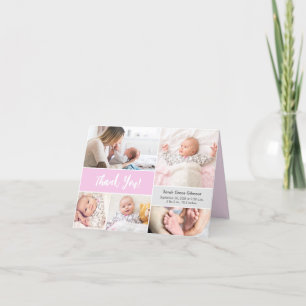Baby girl Pink Grey Custom photo collage Thank You Card